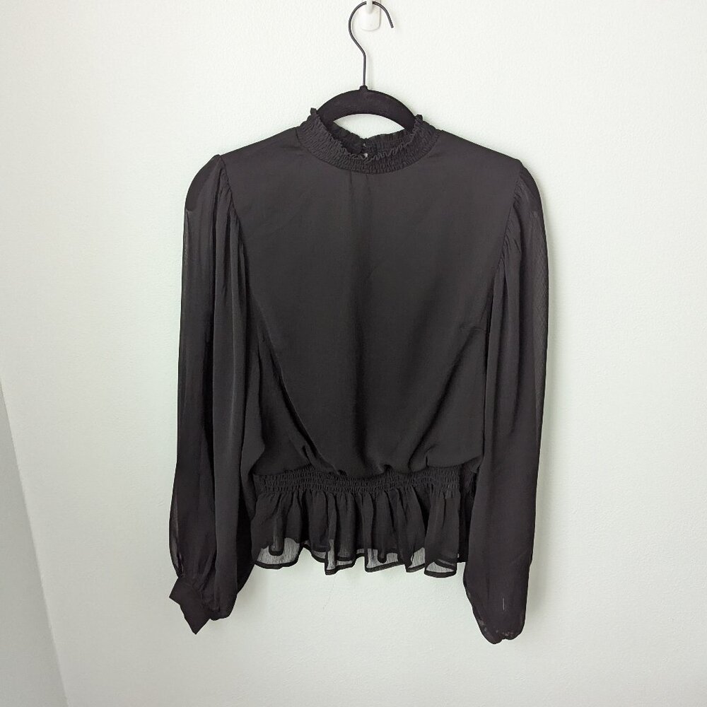 NWT Hyvfe Women's Semi-Sheer Long Sleeve Black Blouse, Medium